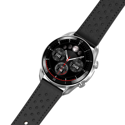Smartwatch GARETT V10 SREBRNO-CZARNY SKÓRZANY